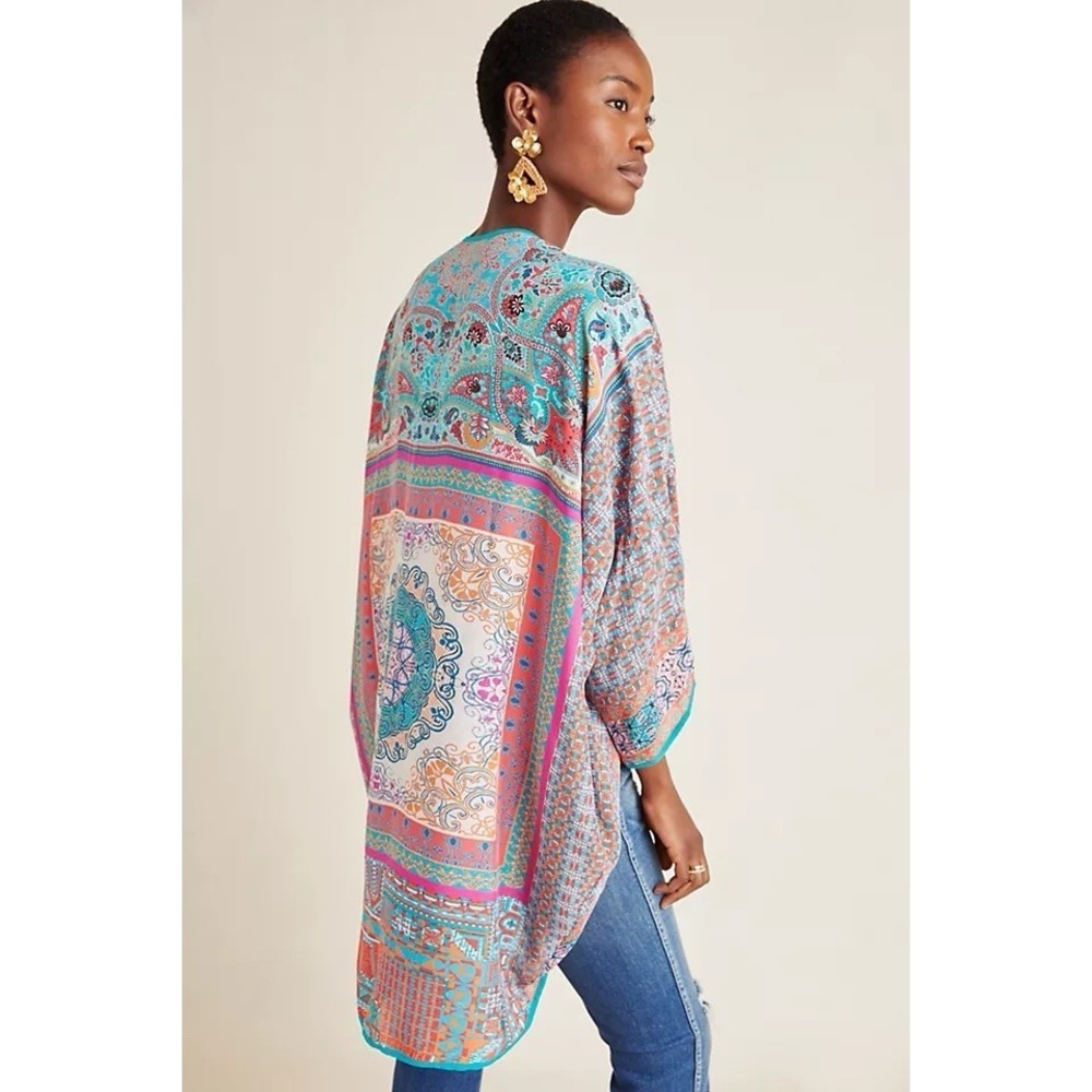 ANTHROPOLOGIE Mahila Dorinda Cocoon Kimono Women's OS Multicolor, 100% Modal